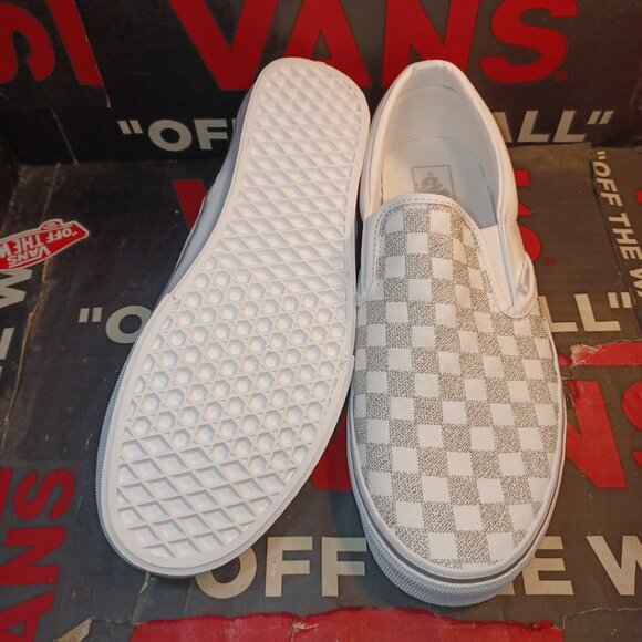 Vans Men's 11.5 Checkered Slip-On Metallic True White VN000CT5W00 Checkerboard - Picture 3 of 13